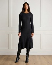 NWT Quince Mongolian Cashmere Wide-Rib Midi in Charcoal Sweater Dress XL