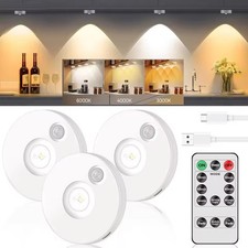 3* Under Cabinet Lights LED Puck Lights Closet Cupboard Kitchen Lamp with Remote