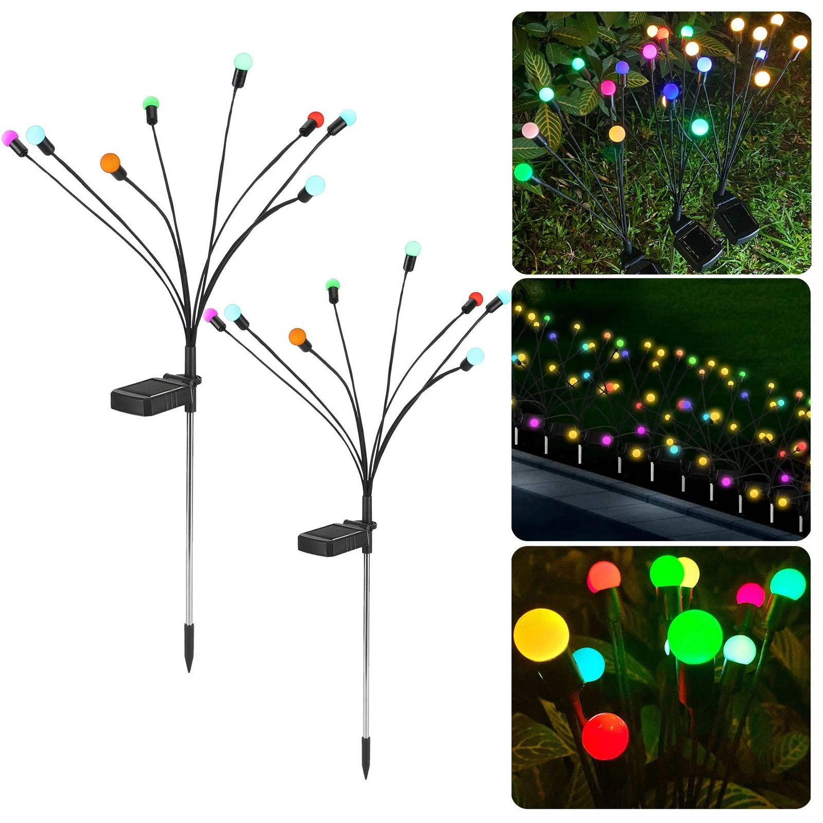 GUSTAVE 8LED SOLAR FIREFLY OUTDOOR WATERPROOF STAKE LIGHTS GARDEN DECORATIVE 4PK