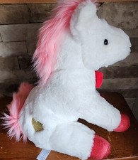 FAO Schwarz Sparklers White 12" Plush Pony Red Bow Tie Pink Hair Gold Heart