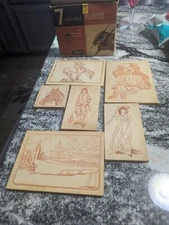 Vintage Wood Burning Kit Set of wood plaques - Ungar Original Box 6 Plaques 