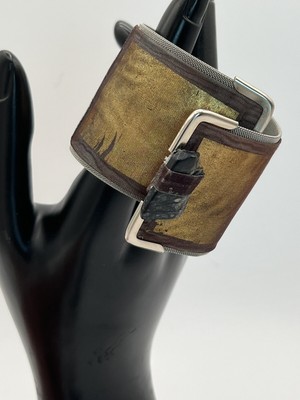 23 Karat Gold Manschette Armband Bürste Striche auf Draht Netz klein