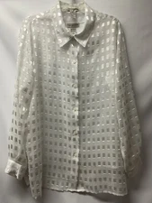 Notations Woman 1X 2 Pc Sheer Button Up Blouse Solid White Tunic