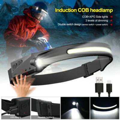 COB + LED Headlamp Headlight Torch Flashlight Work Light Bar Head Band Lamp USB