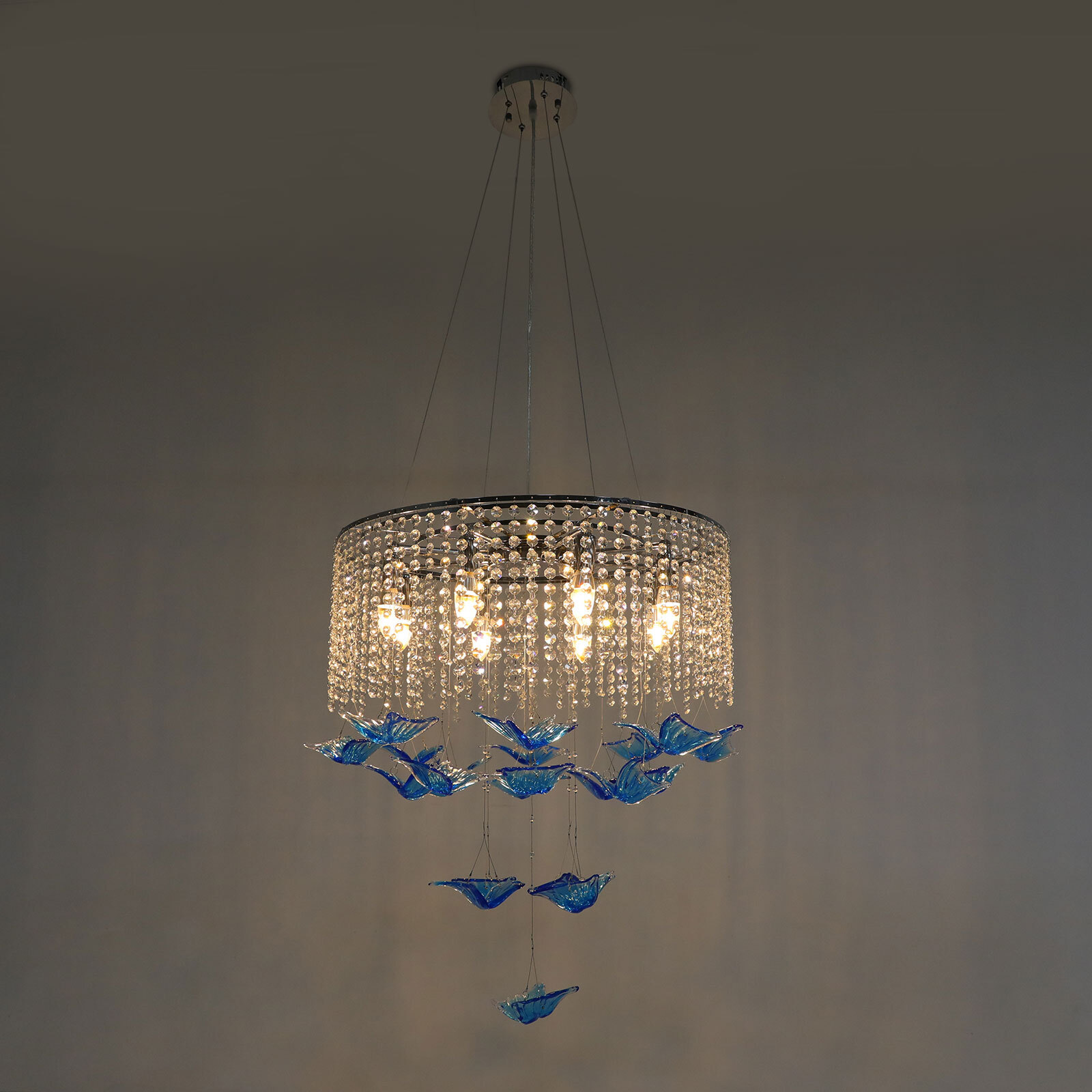 Modern Ceiling Glass Crystal Chandelier Dining Room Pendant Lighting Wall Switch