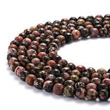 Rhodonite Faceted Round Beads 6mm 8mm 10mm 12mm 15.5" Strand