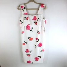 NWT Nine West Ivory Hibiscus Sleeveless Flounce Square Neck Dress Size 8