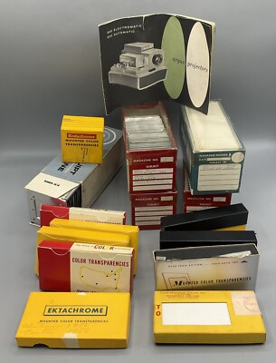 Vtg Lot Argus Slide Magazines w/1950s Thru 80s Family Photos & Projector Manual