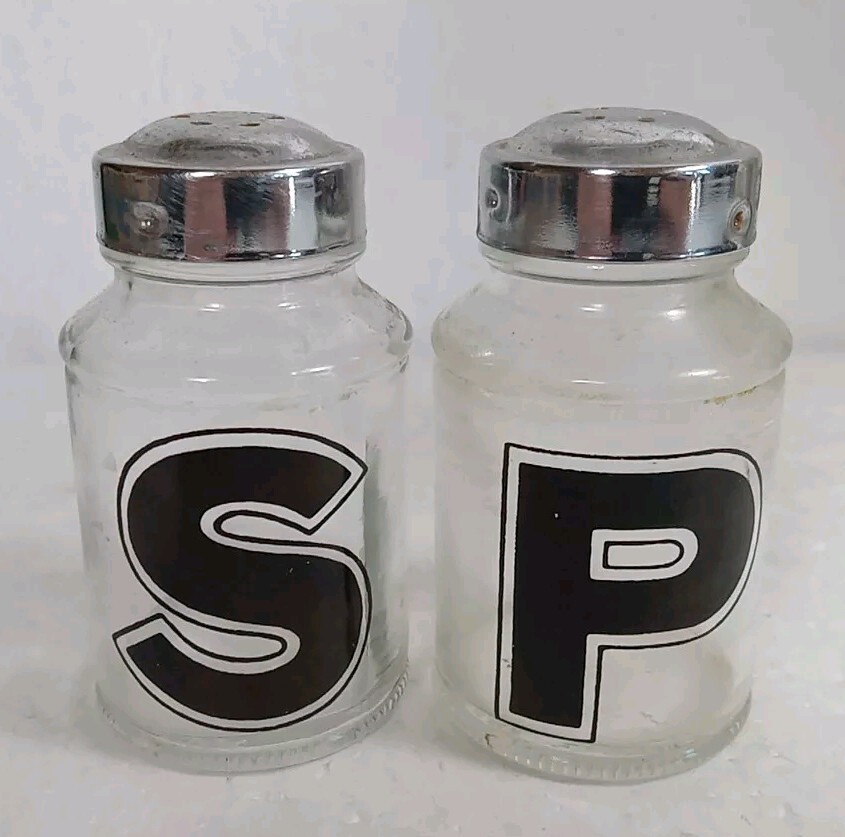 Vintage Wheaton Glass Co Black Letter S&P Salt and Pepper Shakers
