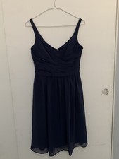 Davids Bridal Navy Blue Bridesmaid Dress Chiffon Strap Size 2