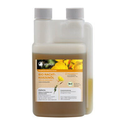 alanui BIO Nachtkerzenöl für Hunde, kaltgepresst, 250 ml Dosierflasche