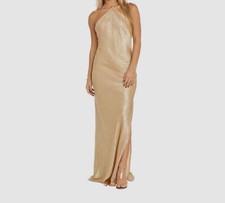 Morgan & Co Womens Juniors Gold Tie Slitted Metallic Halter Dress Size XS