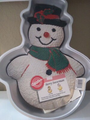 VTG ''1989'' WILTON MERRY SNOWMAN CHRISTMAS/HOLIDAY CAKE PAN/MOLD #2105-803