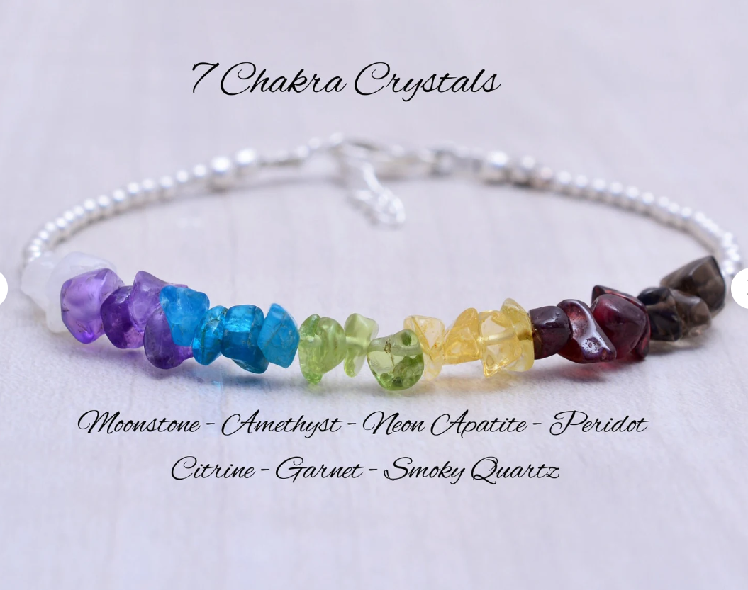7 Chakra Bracelet Sterling Silver Chakra Jewelry Raw Crystal Chakra Bracelet