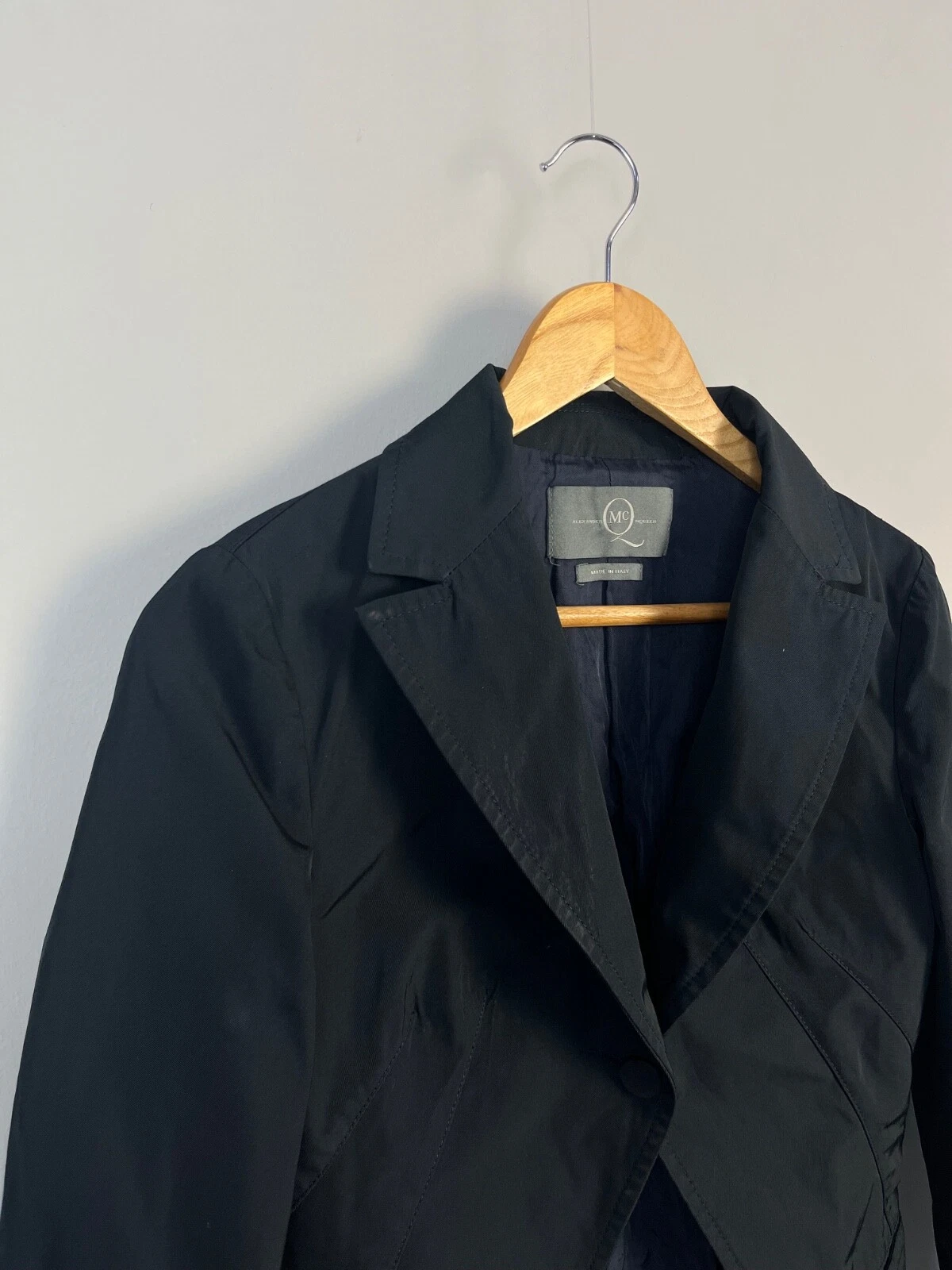 Giacca Blazer Alexander McQueen Lusso Blu Navy Nylon Made in Italy Taglia 40