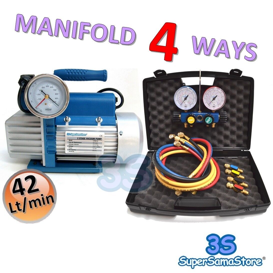 3S A C Max 46% OFF Vacuum PUMP 1.5 CFM 2 In a popularity WAYS SET MANIFOLD 4 + Stages GAUGE