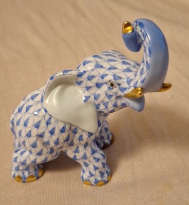 Herend Fischnetz Fishnet Elefant 24K vergoldete Stoßzähne 8.5 Cm