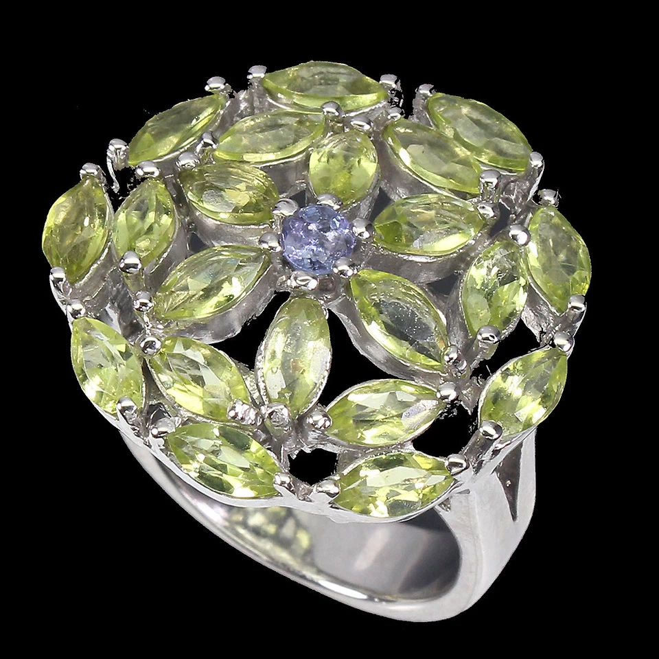 925 Sterling Silver Ring Marquise Peridot Tanzanite Gemstone Jewelry Size 9 - Image 2 of 4