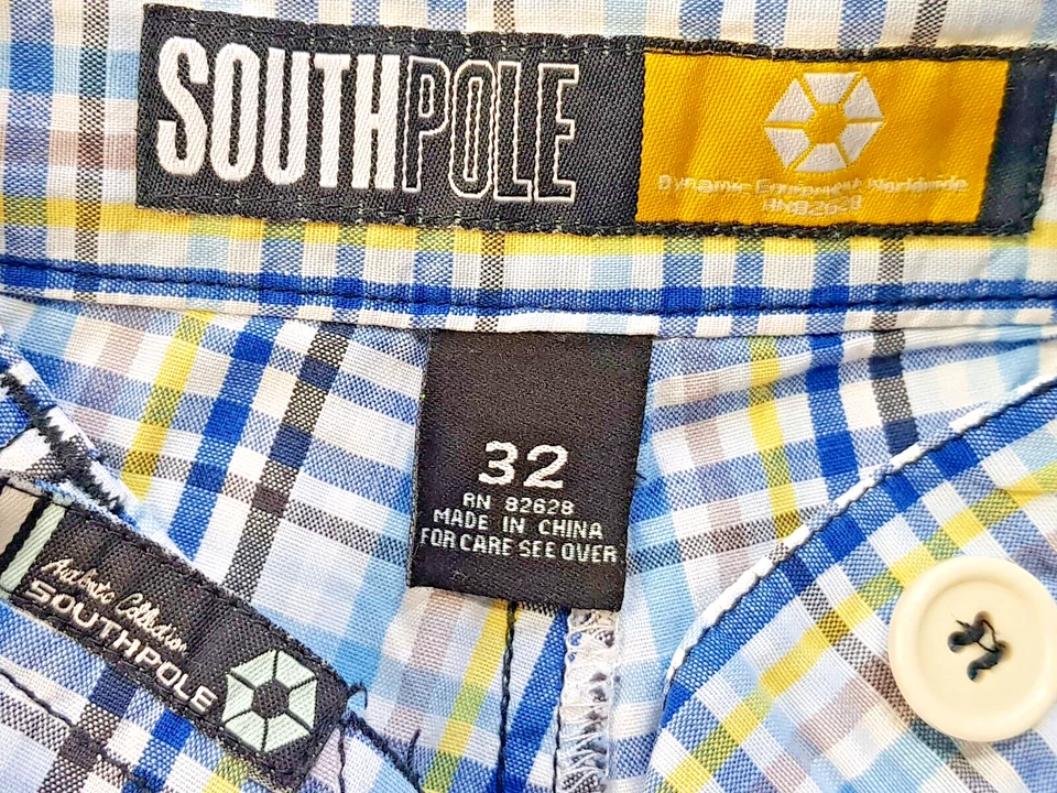 SOUTHPOLE Mens Blue Check EVENING SHORTS Summer Flat - Waist 32" - RRP £62 - Imagem 3 de 4