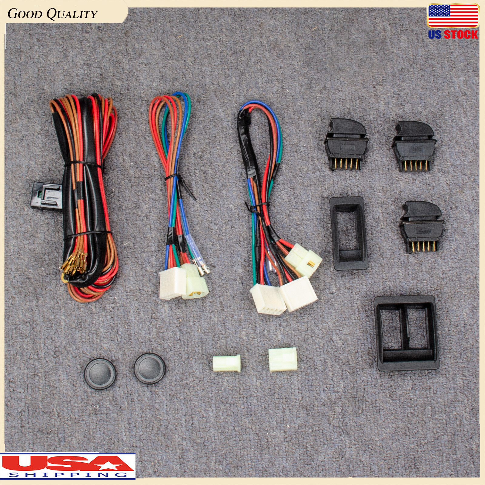 Universal 3 Switch Kit Car Door Lock Power Window &12V Wire Harness For