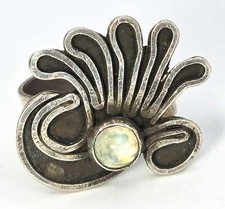 Rainbow Moonstone Large shadowbox tribal vintage sterling silver ring size 7