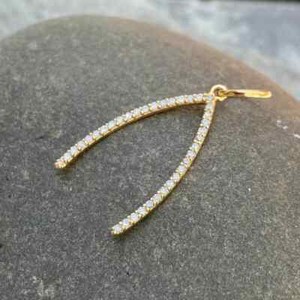 Authentic .25 Round Lab created Diamond Wishbone Shape Pendant 14K Yellow Gold Plated