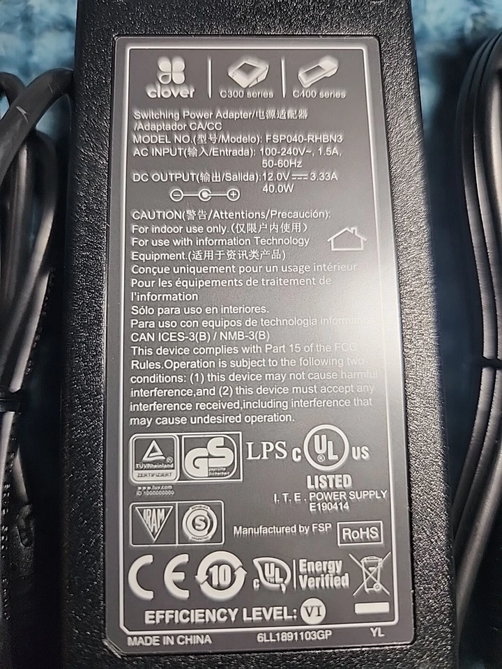 GENUINE OEM Clover FSP040-RHBN2 12V 3.33A 40W Power Supply Adapter Charger - Image 2 of 4