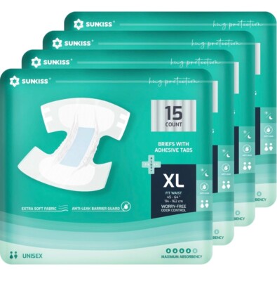 60 Count Sunkiss Adult Diapers Briefs Anti-Leak XL