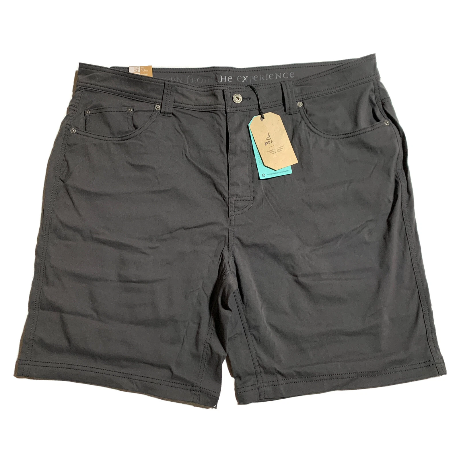 Prana Brion Shorts Men’s Size 42 Slim Fit 9” Inseam Charcoal Grey UPF 50+ NWT