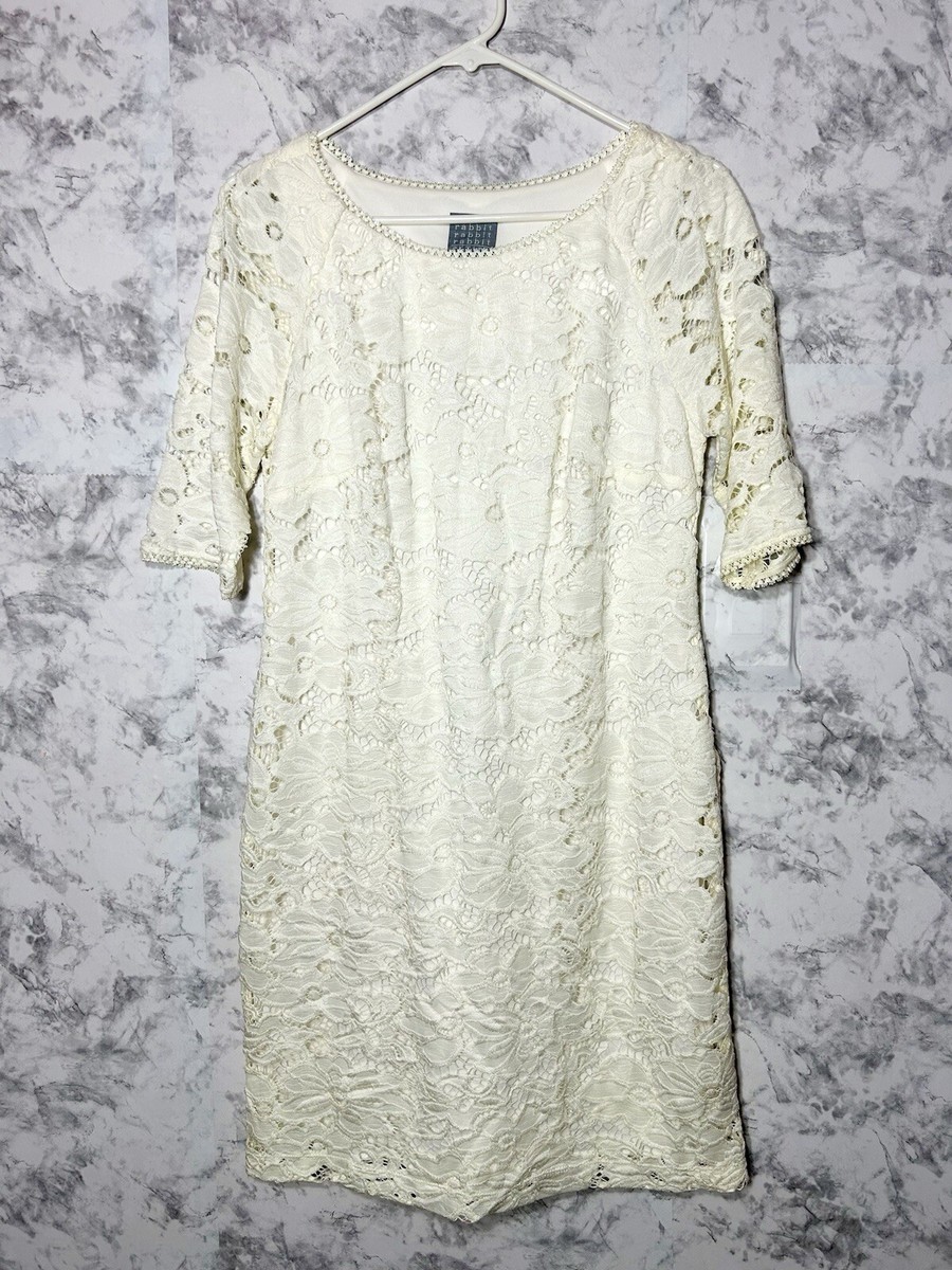 Rabbit Rabbit Rabbit Petite Lace Embroidery Ivory Fit and Flare