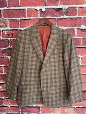 Vintage Montgomery Ward Brown Plaid Sport Coat Blazer Jacket Men's 42 Hipster