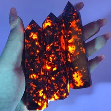 Yooperlite Crystal Tower Natural UV-Reactive Reiki Healing Stone Glow Dark Decor