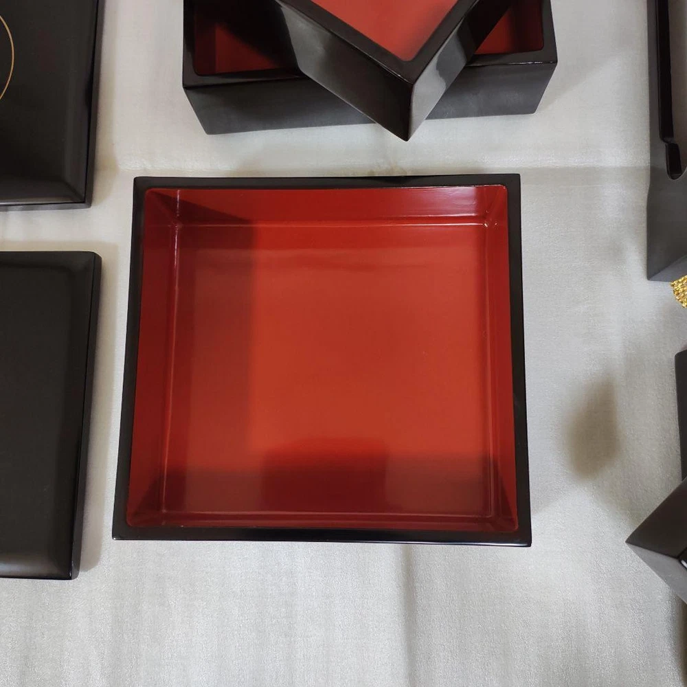Jubako Bento Box Japanese Wajima lacquered black heavy box 5 tiers with gold fam