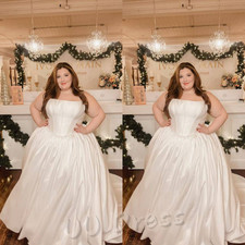 Plus Size Wedding Dresses Off Shoulder Satin Bridal Gowns with Chapel Train