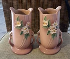 Pr. Vintage Roseville Pottery 8" Magnolia Double Handle 982-8 Vase Mock Orange
