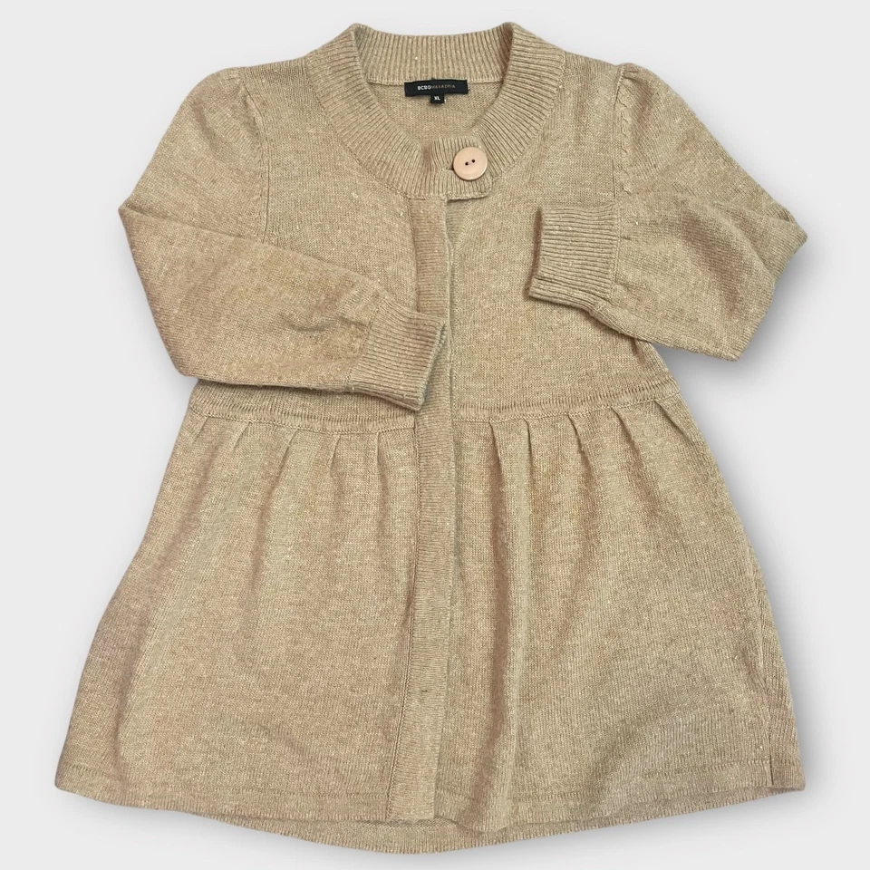 BCBGMaxAzria Tan Angora Wool Knit Button Cardigan Sweater XL Babydoll Designer - Image 3 of 4