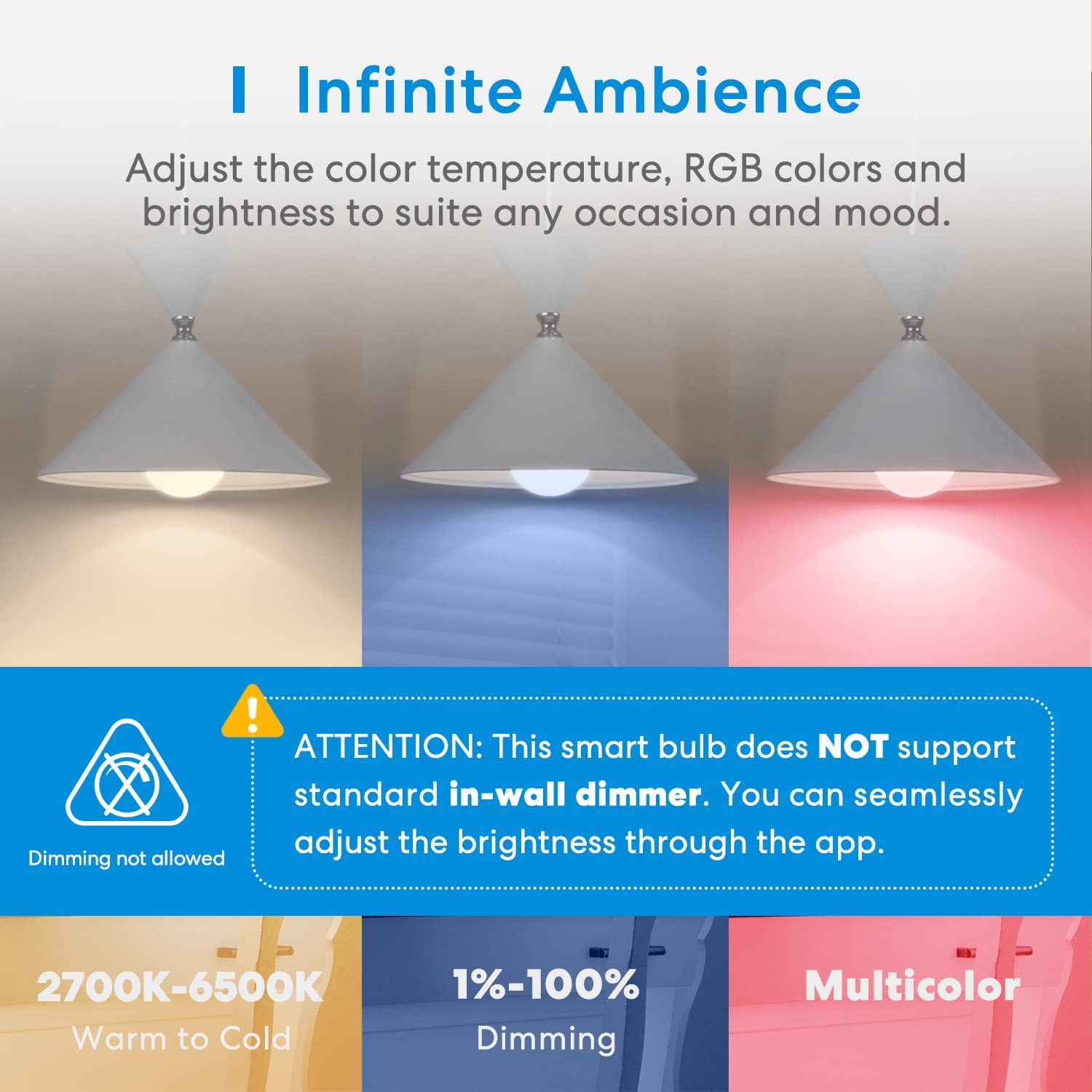 Smart Light Bulb, E27 Dimmable RGB Wi-Fi LED Bulb 60W Equivalent with APP & Voic — image 6
