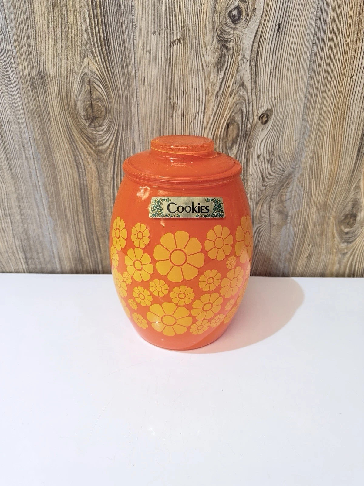Vintage Bartlett Collins Cookie Jar Orange with Yellow Daisys