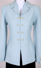 ST.JOHN Women's Knit Tweed Blue Teal Zip Jacket Sz 12