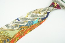 Hermes Bright Multicolor Vivid Print Silk Scarf Tie Made in France
