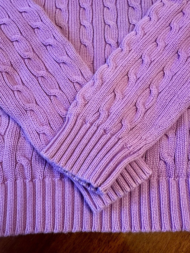 Suéter Ralph Lauren Para Mujer Grande Púrpura Algodón Tejido con Cable Cuello Redondo Pullover Foto 4 de 4
