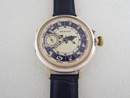 Zenith Zodiac Antique 1900s Swiss Beautiful Art Deco Silver Men's Watch SERVICED