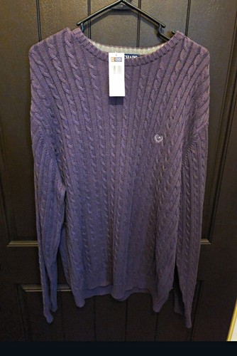 NwT Chaps Men's Cable-Knit Crewneck Pullover Sweater Cotton Purple Size L