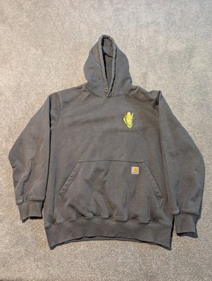Carhartt Hoodie Mens Large Gray Rain Defender Sweater Embroidered Work Workwear 