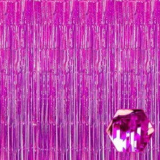 3 PCS Rose Red Foil Fringe Curtain Backdrop 3.28x6.6 FT Metallic Tinsel Prop