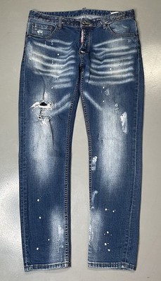 Dsquared2 Men s Blue Denim Jeans Slim Fit Straight Distressed Italy Size 52