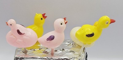 Vintage Chickens Ducks Cup Cake Picks Hard Plastic - 4 pieces - Pink & Yellow