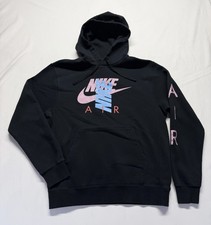 Nike Air Hoodie Mens M BLACK Sweatshirt Big Swoosh Spellout Sweater Pullover
