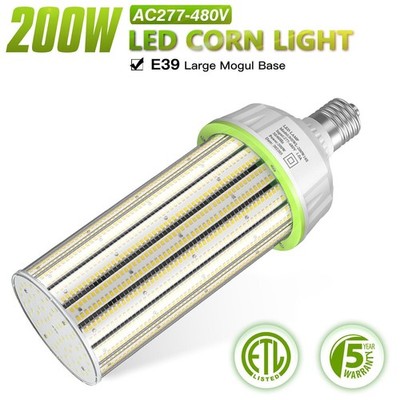 AC 277-480V LED Corn Light Bulb 200W Equiv 1000W HPS/MH Warehouse Factory Lamps