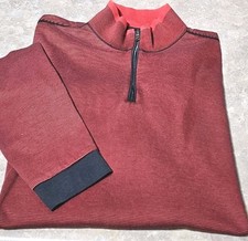 BOSS HUGO BOSS-Red/Navy Stripe Jersey Cttn, Mens LS, 1/4.Zip Casual Pullover- L 